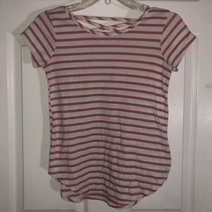pink and white striped tee
